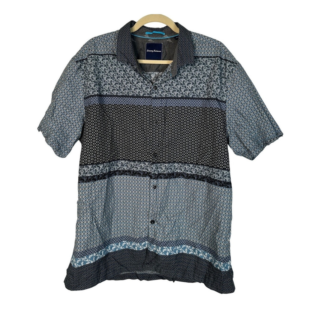 Tommy Bahama XL Silk Button Front Polo Short Short Sleeves Collar Gray EUC
